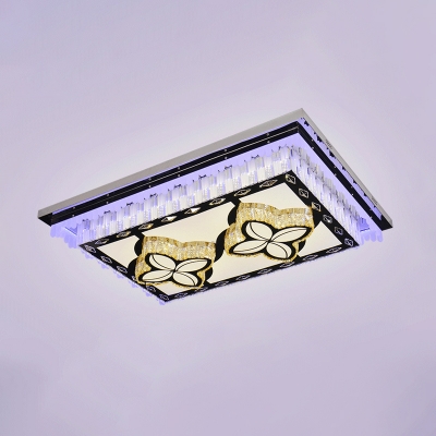 Rectangle Clear Crystal Flush Mount Modern Living Room LED Ceiling Lamp with Maple/Four-Leaf Clover Pattern