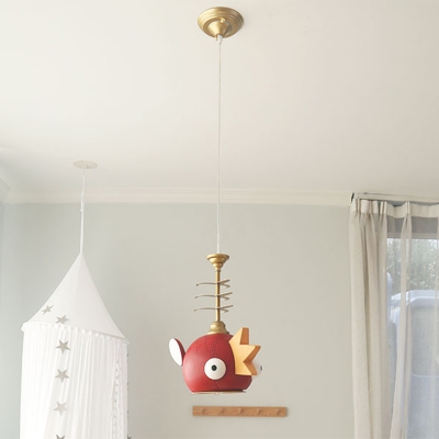 Red Carp Fish Ceiling Pendant Cartoon 1/4-Bulb Metal Hanging Light Fixture for Children Bedroom