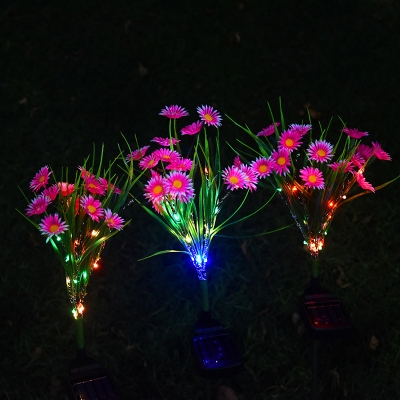 Rose Red Small Daisies Solar Stake Light Modernist LED Fabric Ground Lighting, Pack of 2