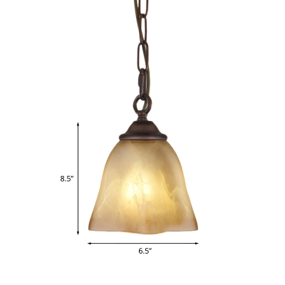 Rural Squared Bell Pendulum Light 1-Light Beige Glass Pendant Lighting Fixture over Table