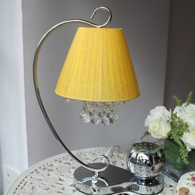 Traditional Conical Table Light LED Fabric Night Lamp in Yellow with Crystal Ball and Aromatherapy Glass Dish