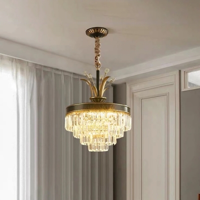 Traditionalism Tiered Ceiling Light Clear K9 Crystal LED Pendant Chandelier in Gold for Restaurant