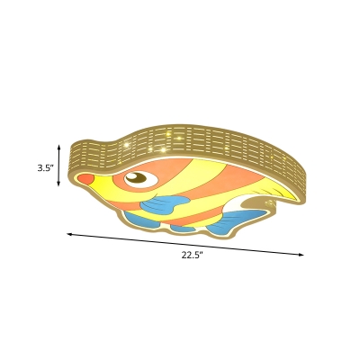 Tropical Fish Acrylic Ceiling Flush Cartoon Yellow LED Flush Mount Lamp with Cutouts Side