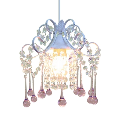 1 Bulb Swirl Arm Small Pendant Light Retro Stylish Blue/Pink Crystal Drip Hanging Lamp