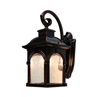 1-Bulb Wall Mounted Lamp Classic Style Lantern Clear Seeded Glass Sconce Lighting in Coffee for Outdoor