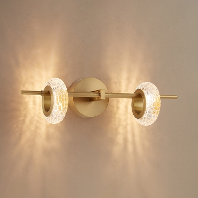 2-Head Carved Rings Wall Light Post-Modern Brass Crystal LED Wall Mounted Lamp for Living Room