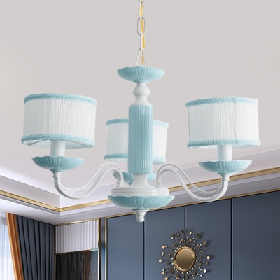 3/6 Heads Bedroom Hanging Lamp Macaron Pink/Blue Finish Ceiling Chandelier with Drum Fabric Shade