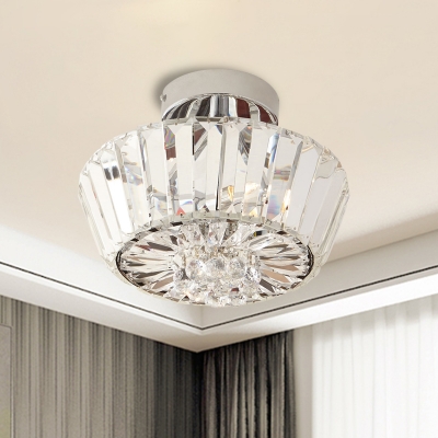 3-Bulb Semi Flush Mount Modern Bedroom Flush Light with Cone Crystal Shade in Chrome