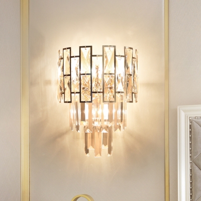 3 Tiers Bedroom Wall Lighting Traditional Crystal 3 Lights Gold Wall Mounted Light