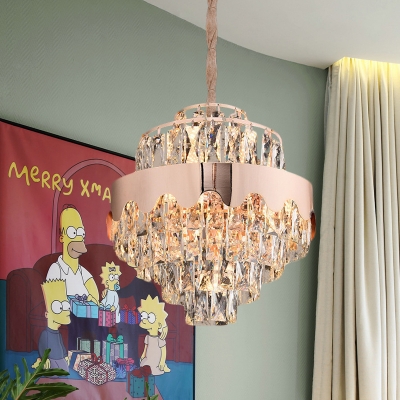 7/12-Light Chandelier Lighting Modern Tiered Crystal Icicle Pendant Ceiling Light in Gold