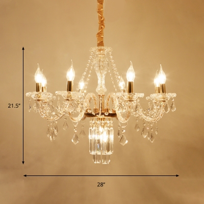 8-Light Hanging Chandelier Classic Curving Crystal Pendant Light in Gold with/without Fabric Shade