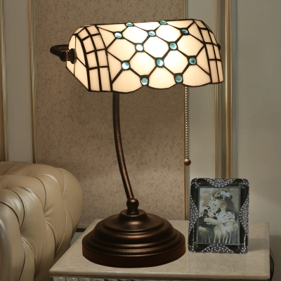 Beaded Nightstand Lighting Mediterranean Cut Glass 1-Light Blue/Yellow Desk Lamp with Pull Chain for Bedside