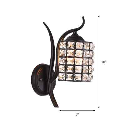 Beveled Crystal Black Wall Light Square/Rhombus Single-Bulb Vintage Wall Mounted Lamp for Bedroom