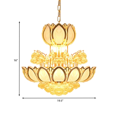 Beveled Crystal Orb Lotus Suspension Light Modernist 8 Bulbs Chandelier Lamp Fixture in Gold