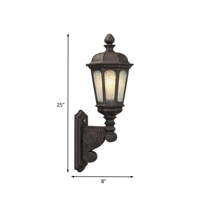 Black 1 Light Wall Light Sconce Cottage Clear Seeded Glass Lantern Wall Lighting for Outdoor