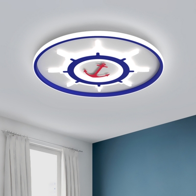 Blue Marine Rudder Ultrathin Flush Mount Mediterranean Acrylic LED Ceiling Flushmount Lamp with Halo Hoop