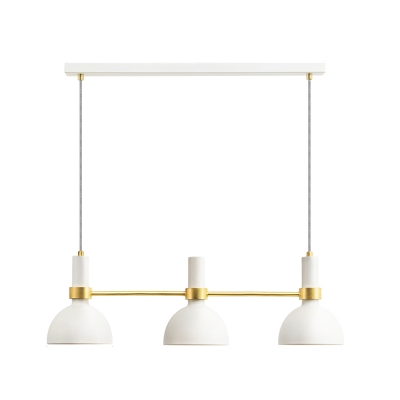 Bowl Dining Table Hanging Lamp Iron 3 Heads Nordic Style Island Lighting in White with Brass Rod Arm