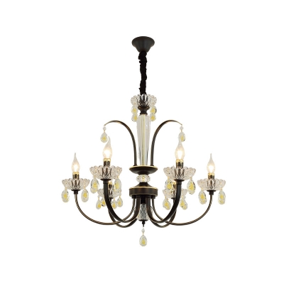 Candelabra Living Room Chandelier Modern Iron 6/8 Bulbs Black and Gold Pendant with Crystal Accent