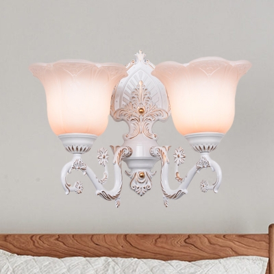 Classic Blossom Sconce Lighting 1/2-Head White Glass Wall Mounted Light Fixture for Bedroom