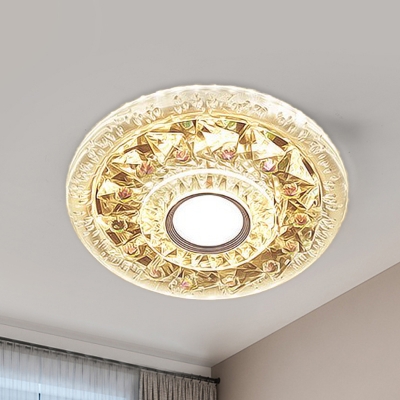 Clear Diamond Crystal Round Flushmount Modern LED Corridor Ceiling Mounted Fixture