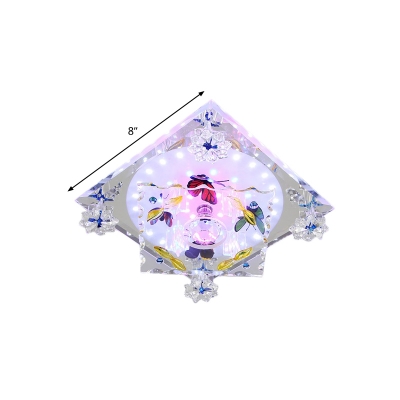 Clear K9 Crystal Square Flushmount Simplicity LED Corridor Ceiling Flush with Butterfly Decor