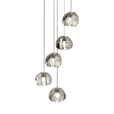 Contemporary Irregular Hanging Light 5/7 Heads Clear Crystal Block Cluster Pendant Lamp