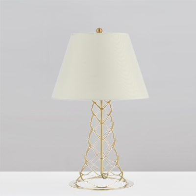 Criss-Cross Flared Iron Table Light Minimalist 1-Light Gold Night Lamp with White Shade