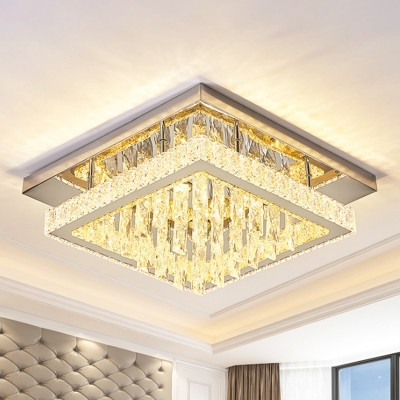 Crystal Rectangle Square Ceiling Flush Simple LED Bedroom Flush Mount Lamp in Gold