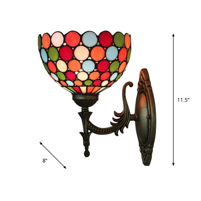Dots/Fish-Scale Wall Mount Lighting 1 Bulb Multicolored Stained Glass Tiffany Sconce Light in Bronze