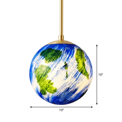 Earth Globe Bedside Drop Pendant Blue Glass 1 Bulb 6