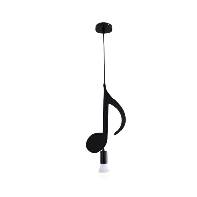 Eighth/Musical Note Exposed-Bulb Pendant Modern Iron 1 Bulb Black Down Lighting for Bedroom