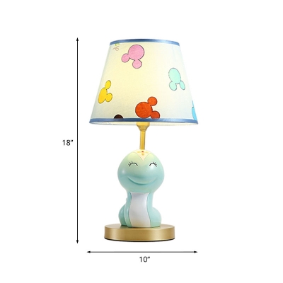 Fabric Tapered Night Light Cartoon 1 Head Blue Table Lighting with Resin Snake Decoration
