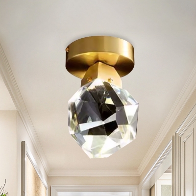 Faceted Orb Mini Foyer Ceiling Light Simplicity Crystal Gold LED Flush Mount Fixture