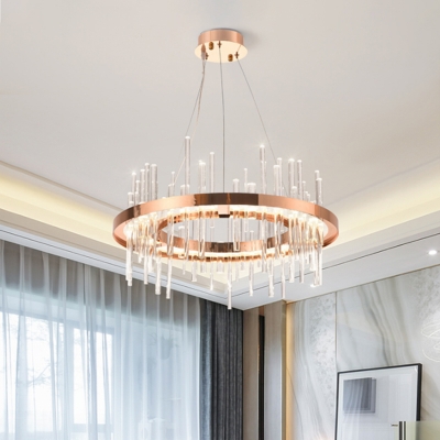 Fluted Crystal Circle Chandelier Simplicity LED Bedroom Hanging Pendant Light in Gold