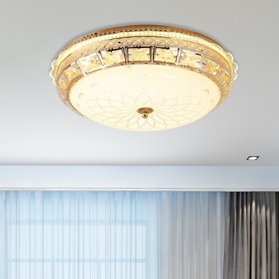 Frosted Glass Dome Flushmount Modern Bedroom Crystal LED Ceiling Light Fixture in Gold