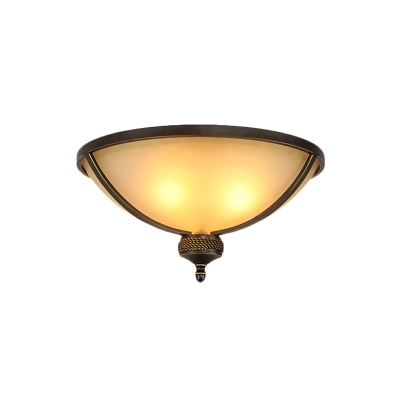 Frosted White Glass Bowl Flush Light Antiqued 3 Lights Dining Table Ceiling Flushmount Lamp with Black Band