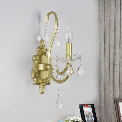 Gold 1/2-Light Wall Mount Fixture Traditional Iron Candlestick Wall Sconce Light with Crystal Accent