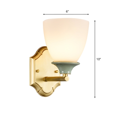Gold 1 Head Wall Lighting Rustic Milky Glass Bowl Shade Wall Mount Light Fixture for Bedroom