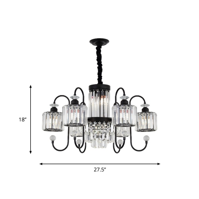 Gooseneck Dining Table Suspension Lamp Modern Crystal 5/8-Head Black Hanging Chandelier