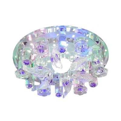 Halo Clear Crystal Flush Light Simplicity LED Corridor Ceiling Lighting with Fish Design