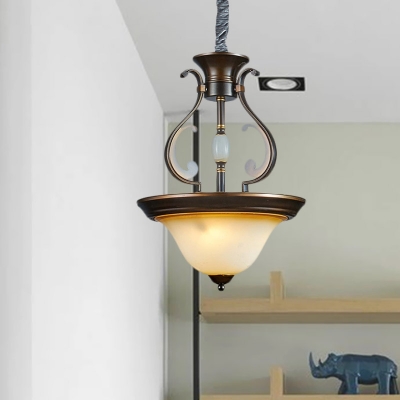 Hat Shaped Kitchen Dinette Pendant Lamp Vintage Beige Glass 4-Bulb Bronze Chandelier Light Fixture