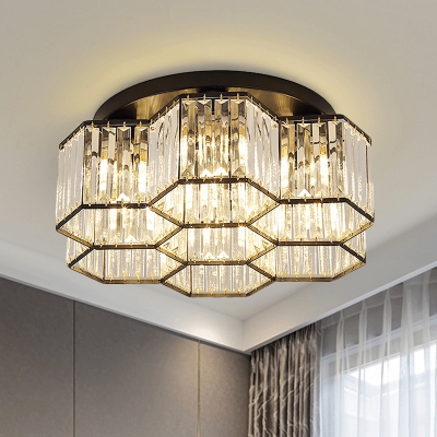 Honeycomb Crystal Ceiling Light Fixture Modernist 3/7-Head Bedroom Flush Mount in Black
