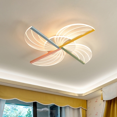 Kids Pinwheel Acrylic Flushmount LED Close to Ceiling Light in White for Bedroom