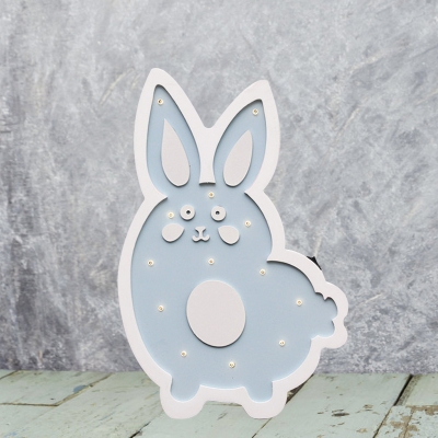 Kids Rabbit Wooden Mini Nightstand Light Integrated LED Battery Wall Mount Lighting in Blue/Pink