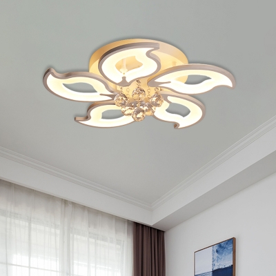 LED Crystal Ball Ceiling Flush Modernist White Blossom Bedroom Flush Mount Light Fixture