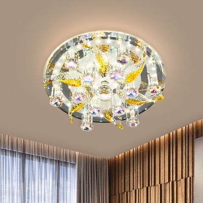 LED Crystal Flushmount Lighting Contemporary White Flower and Leaf Corridor Ceiling Flush Mount