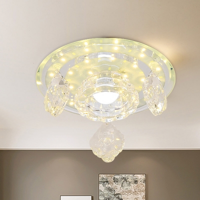 LED Flush Mount Lighting Simple Flower Clear Crystal Close to Ceiling Light with Dangling Rock