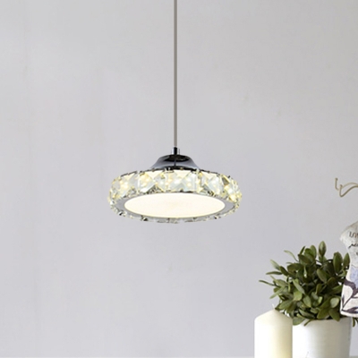 Loop Restaurant Pendant Lighting Modern K9 Crystal LED Chrome Hanging Light in Warm/White Light