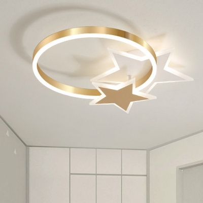 Loving Heart/Star Ring Ceiling Lighting Modern Acrylic Bedroom LED Flush Mount Lighting in Gold