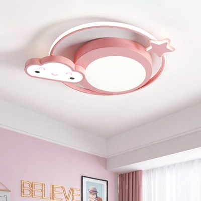 Nebula Shape Flush Ceiling Lighting Cartoon Acrylic LED Pink Flush Mount Fixture in White/Warm Light